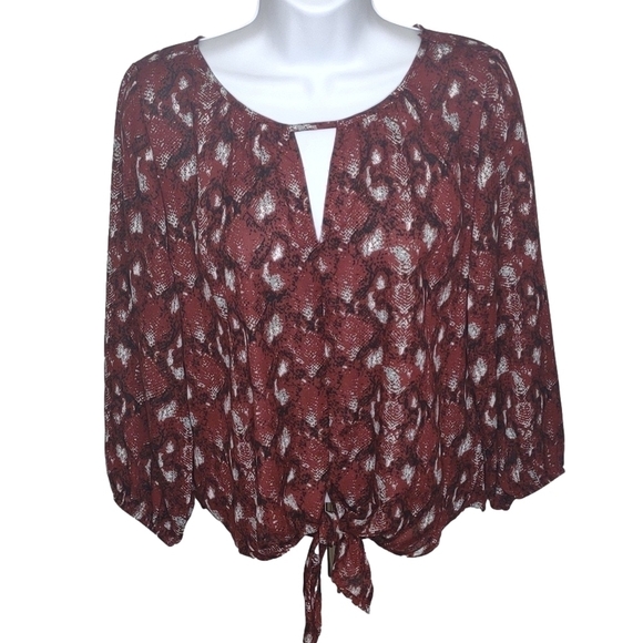 West Kei long sleeve lightweight keyhole front tie blouse, size XS, NWOT - Picture 2 of 9